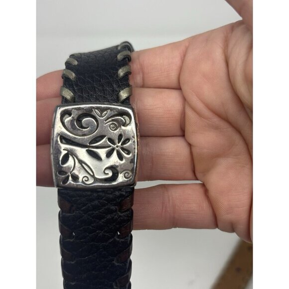 Brighton Black Leather Whipstitch Concho Belt Size M 30/32 Aged - Picture 7 of 10